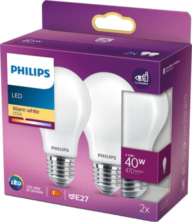 Philips Classic A60 LED-lyspære 5W E27 (2-pk) (varmhvit)