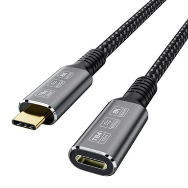NÖRDIC 2m Thunderbolt 4 forlengelseskabel, USB-C hann til hunn, 100W hurtiglading, 40Gbps, 8K 60Hz