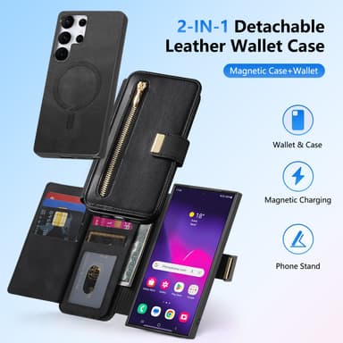 Magnetisk avtakbar lommebokdeksel til Samsung Galaxy-telefon - svart Samsung Galaxy S24 Ultra
