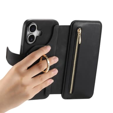 Lommebokdeksel til iPhone 15 med ring og stativ