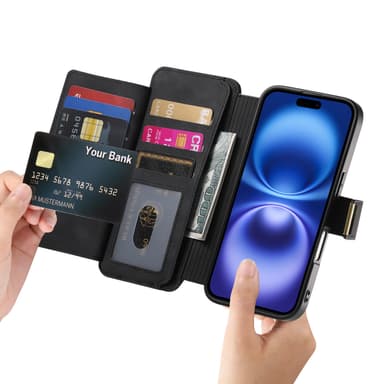 Lommebokdeksel til iPhone 15 med ring og stativ