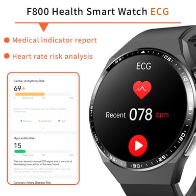 Smartklokke med EKG, kroppssammensetningsanalyse, blodsammensetningsanalyse (urinsyre, blodlipider) Svart og grå stropp