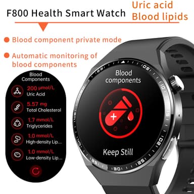 Smartklokke med EKG, kroppssammensetningsanalyse, blodsammensetningsanalyse (urinsyre, blodlipider) Svart og grå stropp