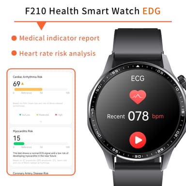 Smartklokke med EKG, hjertefrekvensmonitor, blodtrykksmåler og skritteller Svart og brun lærreim
