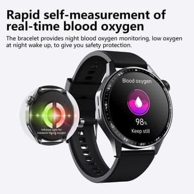 Smartklokke med EKG, hjertefrekvensmonitor, blodtrykksmåler og skritteller Svart og brun lærreim