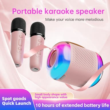 Y5-Dobbel Mikrofon Karaoke Maskin med Bluetooth Høyttaler