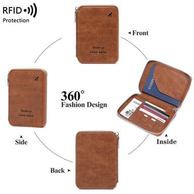 RFID-lommebok - Sikker Reiseveske & Dokumentarrangør Brun