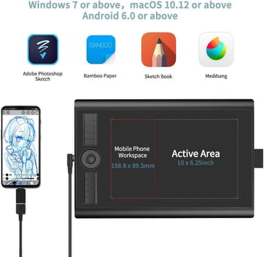 GAOMON M10K Version Pen Tablet - 25,4 x 16,9 cm grafisk tablet med 8192 trykkfølsomhetsnivåer