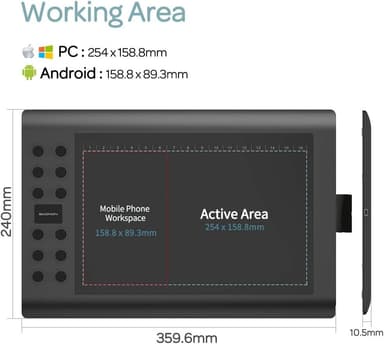 Profesjonelt grafisk tegneblokk med 12+16 programmeringsknapper. Kompatibel med Windows Mac Android og er batterifri.
