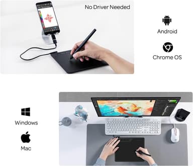 Digital Drawing Board 16,5x10cm med penn Windows Mac Android Chrome