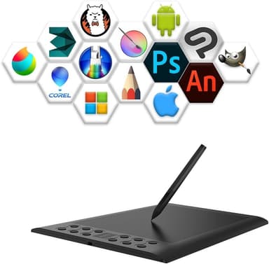 Profesjonelt grafisk tegneblokk med 12+16 programmeringsknapper. Kompatibel med Windows Mac Android og er batterifri.