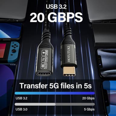 NÖRDIC 25 cm USB3.2 Gen2 20Gbps USB-C til C nylonflettet forlengelseskabel med Power Delivery 240W 4K60Hz