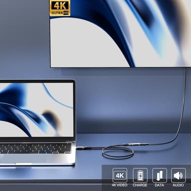 NÖRDIC 25 cm USB3.2 Gen2 20Gbps USB-C til C nylonflettet forlengelseskabel med Power Delivery 240W 4K60Hz