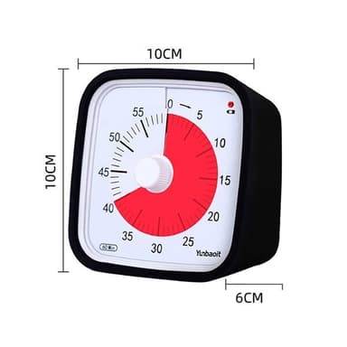 Analog 60-Minutters Timer – Tydelig Visuell Indikator, 10x10 cm, Svart