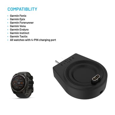Fixed Garmin Watch trådløs USB-C lader (sort)