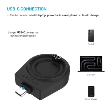 Fixed Garmin Watch trådløs USB-C lader (sort)