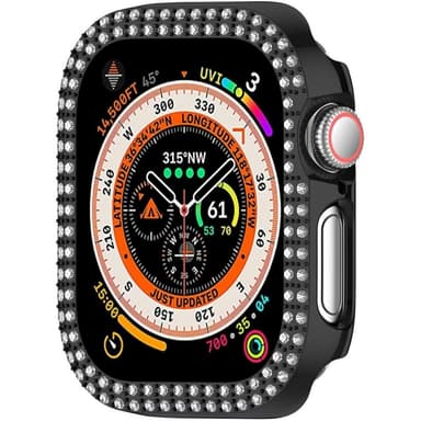 For A Watch Series 10 42mm Case Cover Frame Bling Rhinestone Decor - Black