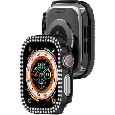 For A Watch Series 10 42mm Case Cover Frame Bling Rhinestone Decor - Black