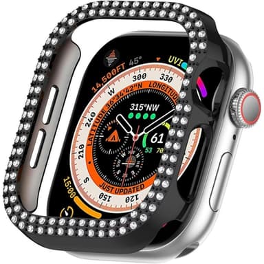 For A Watch Series 10 42mm Case Cover Frame Bling Rhinestone Decor - Black