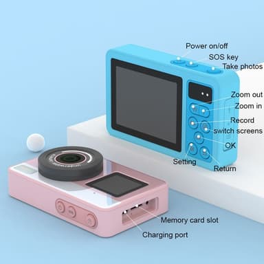 Digitalkamera Doble skjermer vanntett kamera + 32 GB kort + kortleser - rosa