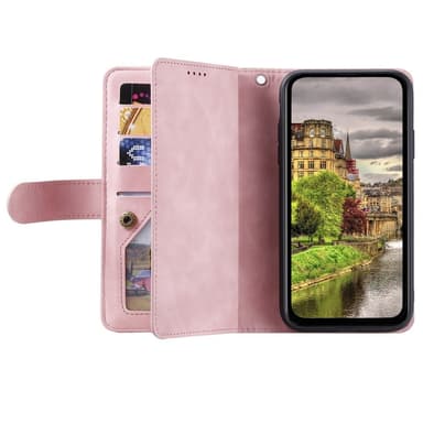 Til Google Pixel 9A Deksel med glidelås og 9 kortspor - RoseGold