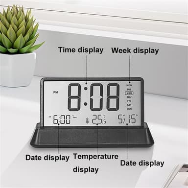 LED-skjerm digital vekkerklokke med temperaturkalender-snooze-funksjon