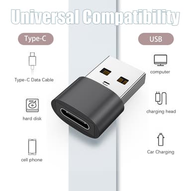 USB C- til USB-adapter for dataoverføring og lading, 2 stk. Sort