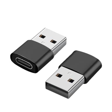 USB C- til USB-adapter for dataoverføring og lading, 2 stk. Sort