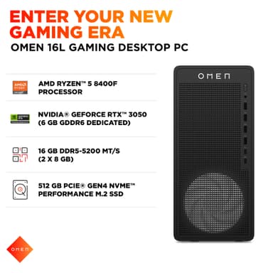 HP OMEN 16L R5-8400F/16/512/3050 stasjonær gaming-PC