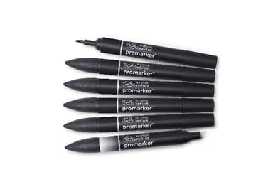 Winsor Promarker-sett 6stk (5stk svart +1stk blender)
