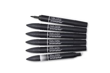 Winsor Promarker-sett 6stk (5stk svart +1stk blender)