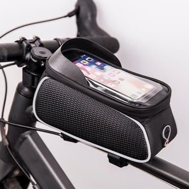Vanntett sykkelrammeveske og telefonholder med skjerm, svart/hvit
