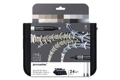 Winsor Promarker-sett 24 stk. svart og grå i oppbevaringspose