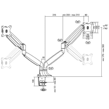LogiLink Dobbel monitorarm 13-32"" gassfjær A