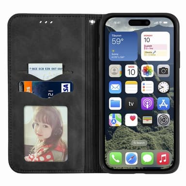 For iPhone 16e deksel med kortholder magnetisk absorberende telefondeksel - Svart