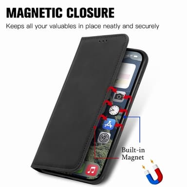 For iPhone 16e deksel med kortholder magnetisk absorberende telefondeksel - Svart