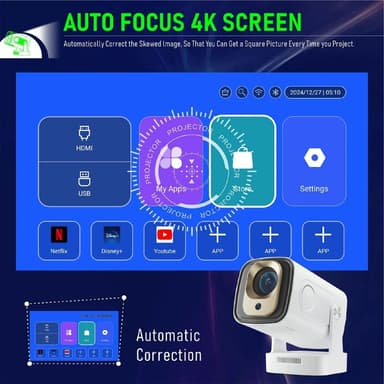 HY260 Pro-projektor 1GB+8GB Android 11.0 WiFi6 BT5.4 Hjemmekino 200 ANSI Lumen