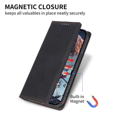 For iPhone 16e deksel magnetisk lukking fliptelefondeksel - Svart