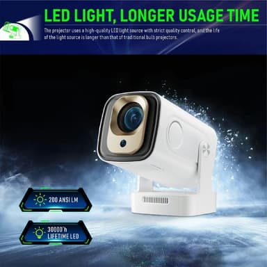 HY260 Pro-projektor 1GB+8GB Android 11.0 WiFi6 BT5.4 Hjemmekino 200 ANSI Lumen