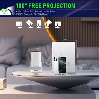 HY260 Pro-projektor 1GB+8GB Android 11.0 WiFi6 BT5.4 Hjemmekino 200 ANSI Lumen