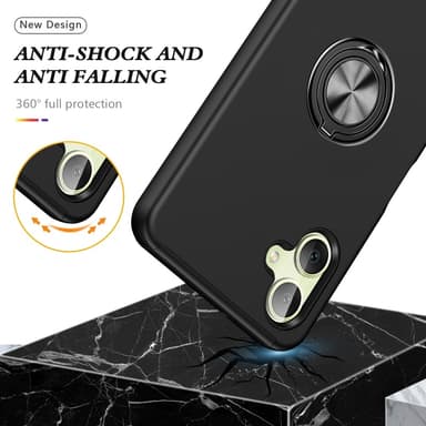 Til Samsung Galaxy A06 4G Hybrid Deksel med Roterbar Ringholder - Mørkeblå