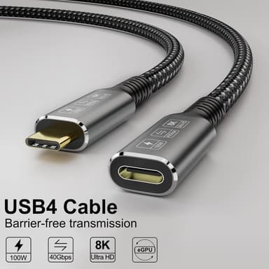 NÖRDIC USB 4 forlengelseskabel 2m 40Gbps 100W 8K60Hz