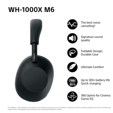 Sony WH-1000XM6 trådløse around-ear hodetelefoner (sort)