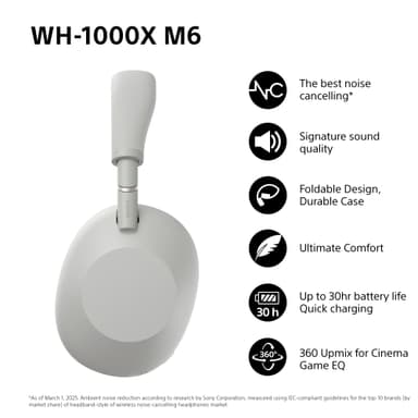 Sony WH-1000XM6 trådløse around-ear hodetelefoner (sølv)