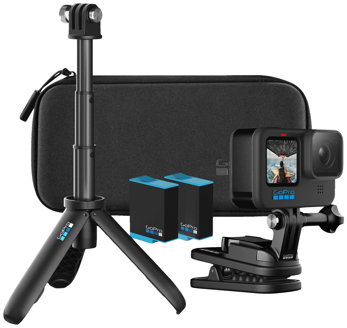 Køb vores GoPro Hero 10 bundle og få en originalt tilbehør med til billige penge. Du får opbevaringstaske, ekstra genopladelig batteri, shorty tripod, magnetisk drejeklips, monteringssele med mere.