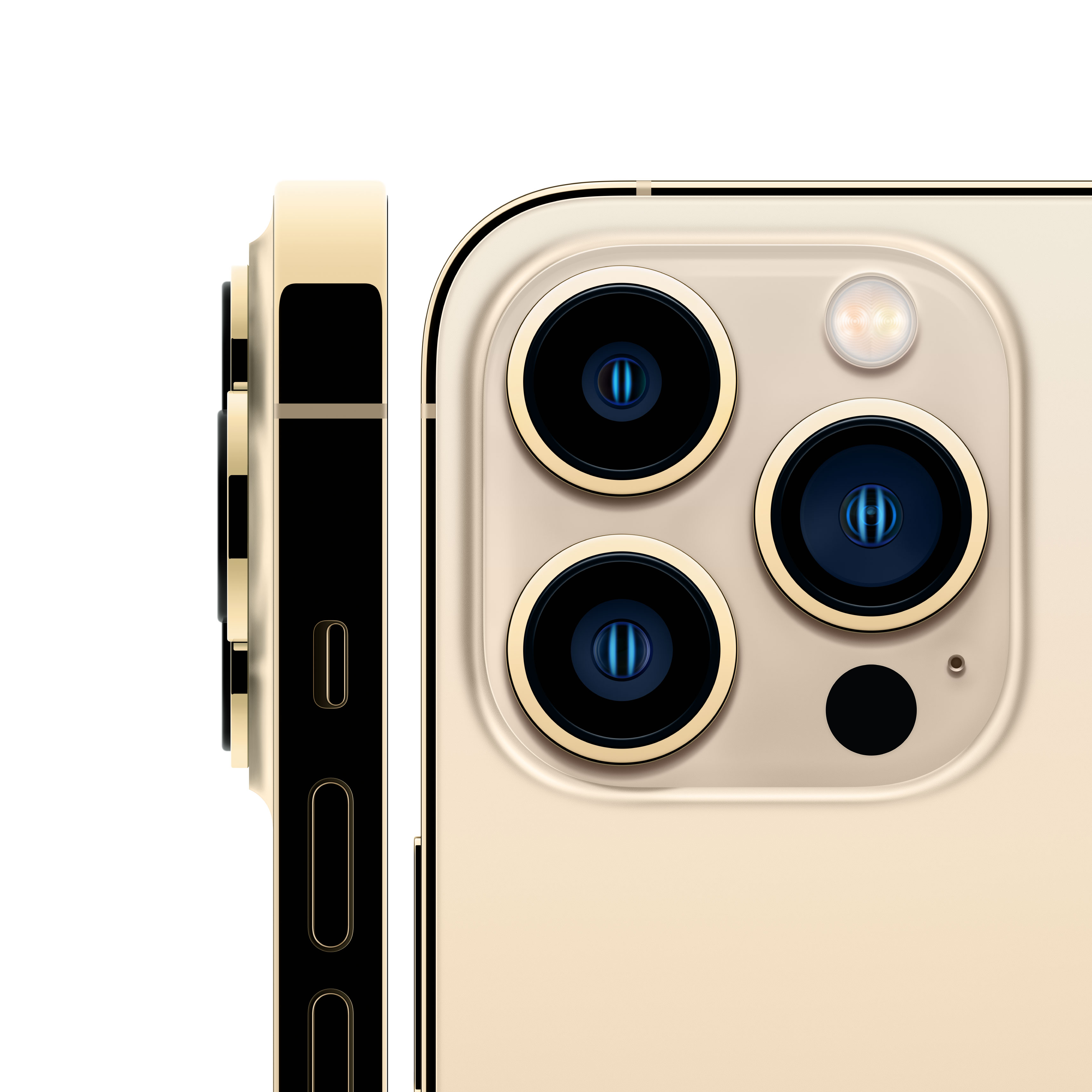 To iPhone 13 Pro telefoner sett bakfra og fra siden