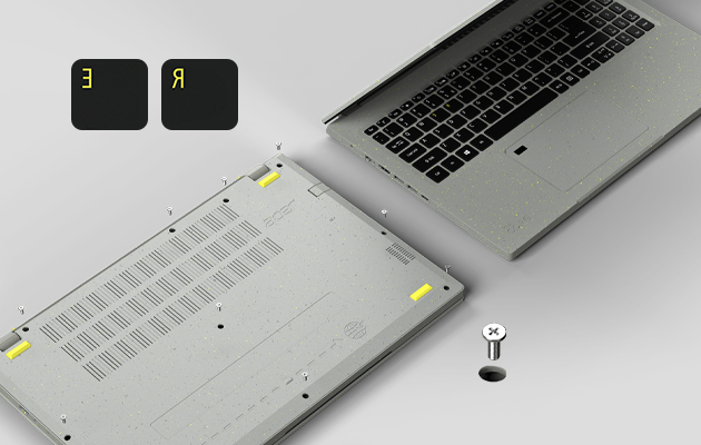 Acer Aspire Vero fremside og bakside og R E-knapper