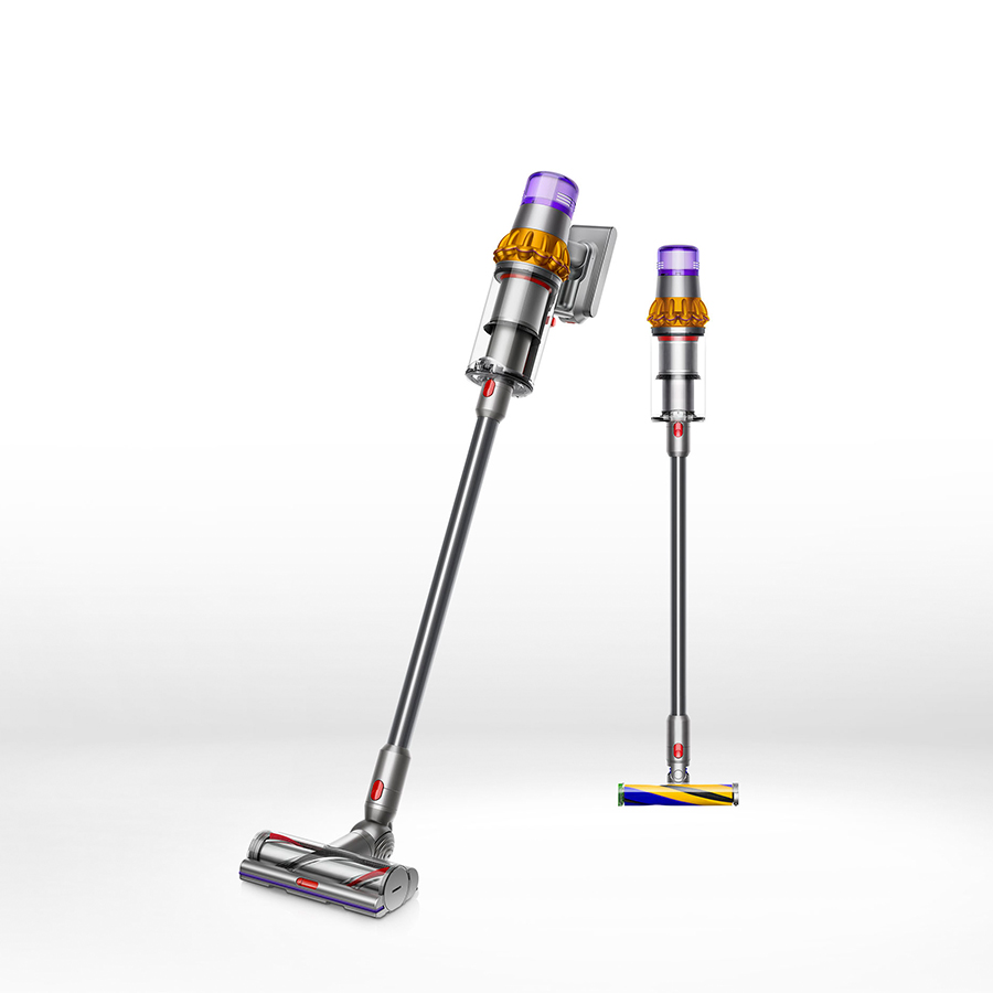 To Dyson trådløse støvsugere ved siden av hverandre