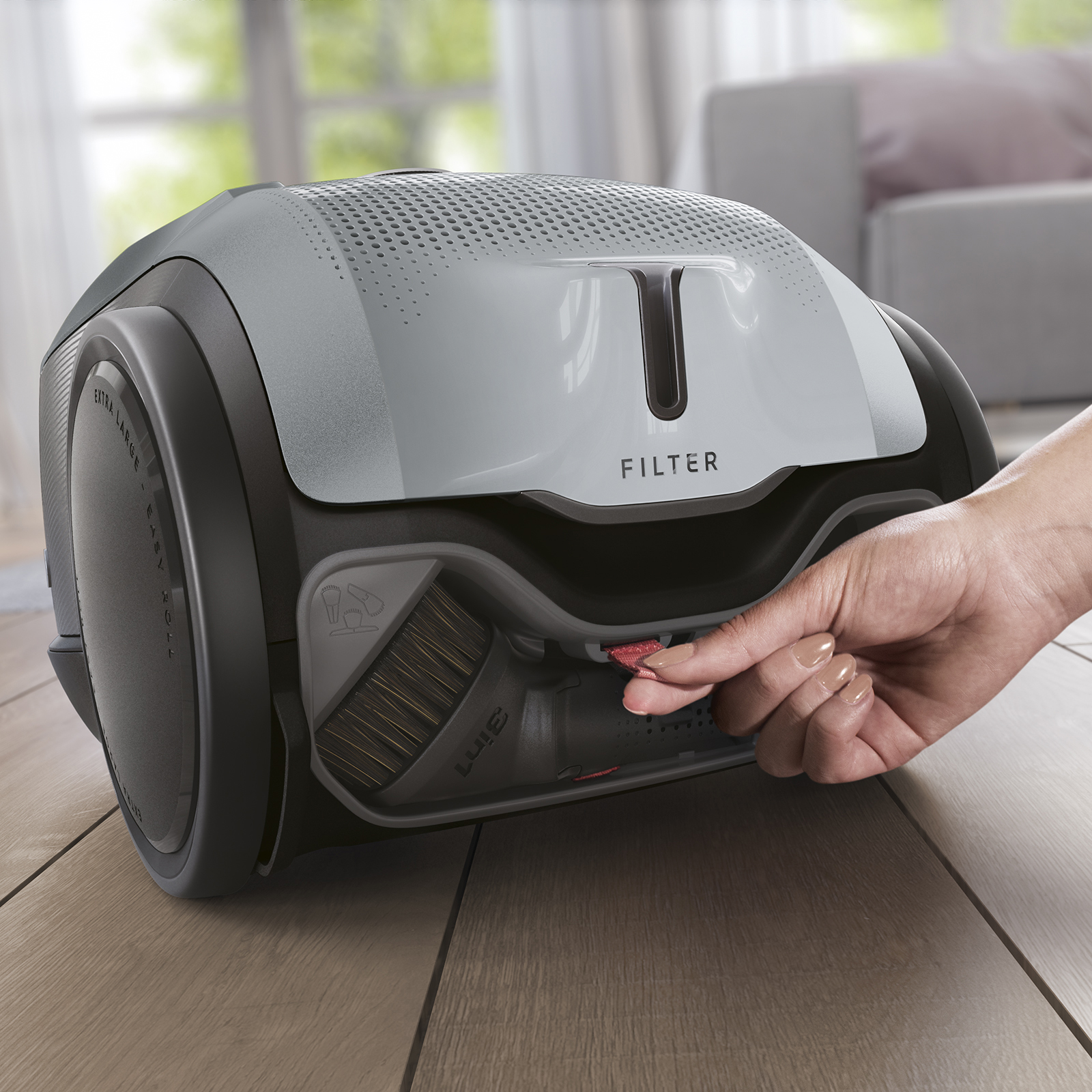 En Electrolux Pure D9 sett bakfra som viser det skjulte ekstra munnstykket