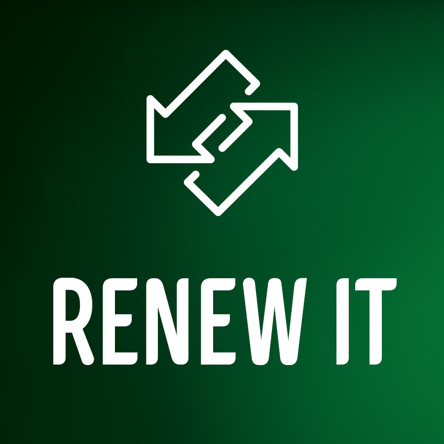 RENEW IT og to piler som logo